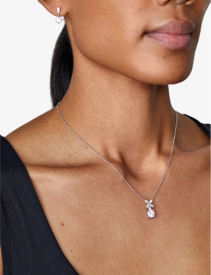 Carat London Womens  Jasmine Sterling Silver And 1.5ct Cubic Zirconia Pendant Necklace In Silver