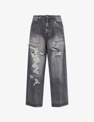 JADED LONDON: Gothic Discharge XL Colossus Distressed Wide-Leg Relaxed-Fit Denim-Blend Jeans