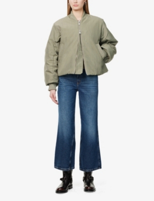 GUESS WOMENS HERITAGE DARK WASH LOGO-PATCH WIDE-LEG DENIM JEANS