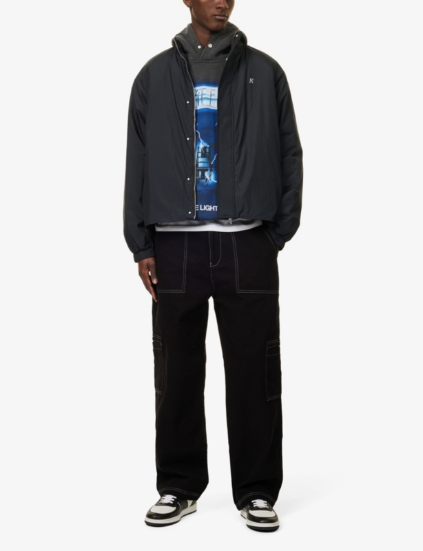 Funnel-Neck Raglan-Sleeves Relaxed-Fit Woven Jacket