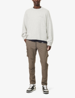 REPRESENT MENS ICE GREY MARL MARLED LOGO-EMBROIDERED KNITTED JUMPERS 
