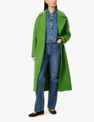 ASPIGA WOMENS GREEN BELTED NOTCH-LAPELS RELAXED-FIT WOOL COAT 