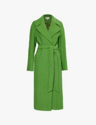 ASPIGA WOMENS GREEN BELTED NOTCH-LAPELS RELAXED-FIT WOOL COAT 