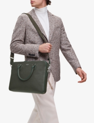 Aspinal Of London Mens Forestgreen Slim Mount Street Leather Laptop Bag