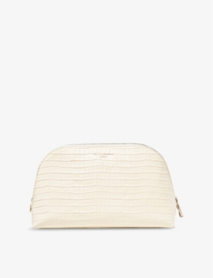 Aspinal Of London Womens  Classic Croc-embossed Leather Cosmetic Case In Ivory
