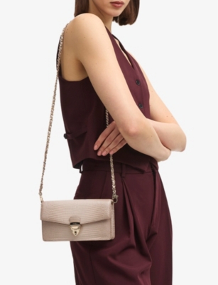 Aspinal Of London Womens Oyster Mayfair 2 Grained-leather Clutch Bag In Oyster