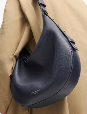Aspinal Of London Leather Hudson Crescent Cross-body Bag In Navy