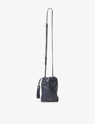 Aspinal Of London Womens Navy Hudson Small Leather Drawstring Crossbody Bag In Navy