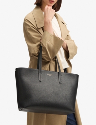 ASPINAL OF LONDON: Zipped East West Leather Tote Bag