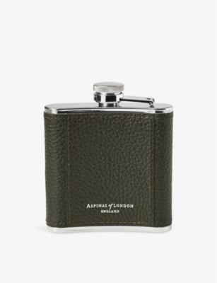 Aspinal Of London Mens  Classic Stainless-steel And Leather Hip Flask In Forestgreen