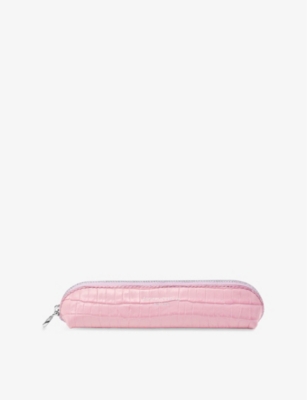 ASPINAL OF LONDON: Logo-Plaque Slim Croc-Embossed Leather Pen Case