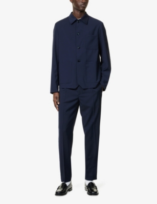 BARENA VENEZIA MENS NAVY BUTTON-FRONT OVERSHIRT VIRGIN-WOOL JACKET 