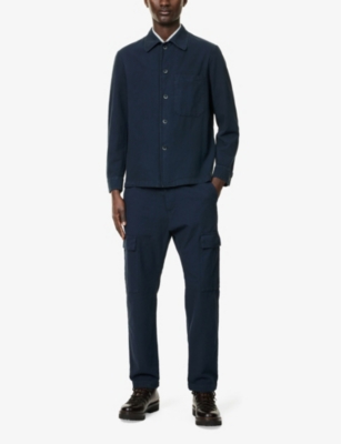 BARENA VENEZIA MENS NAVY BUTTON-FRONT OVERSHIRT COTTON JACKET 