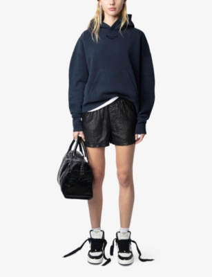 Zadig & Voltaire Womens Brand-embroidered Kangaroo-pocket Cotton-jersey Hoody Encre In Encre