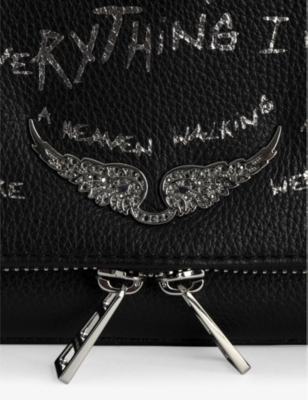 Zadig & Voltaire Womens Rock Graffiti Logo-embellished Leather Clutch Black In Black