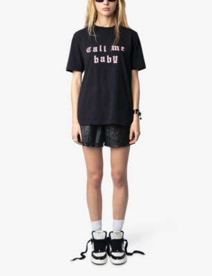 Round-Neck Text-Print Cotton-Jersey T-Shirt