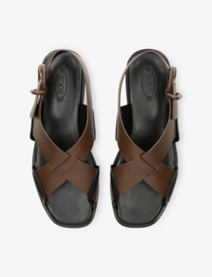 TODS: Cross-Strap Leather Sandals