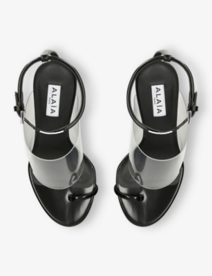 Asymmetric Heeled Leather Sandals