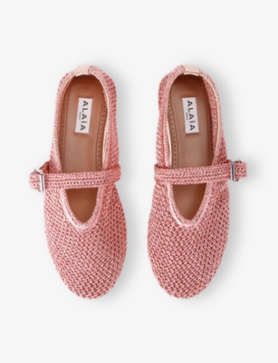 Alaïa Womens Azzedine Alaia Buckled-strap Crochet Ballet Flats In Pale Pink