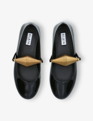 AZZEDINE ALAIA: Jewel-Strap Patent-Leather Ballet Flats