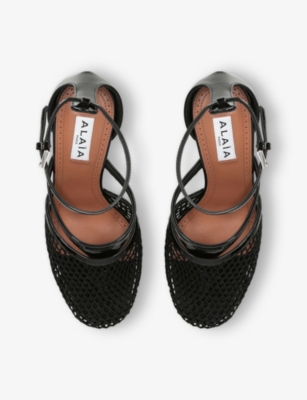 AZZEDINE ALAIA: Infradito Fishnet 90 Patent-Leather Heeled Sandals