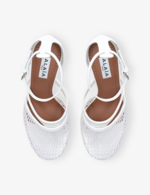 AZZEDINE ALAIA: Infradito 90 Fishnet Heeled Leather Sandals