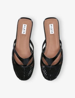 AZZEDINE ALAIA: Net Patent-Leather Flat Mules