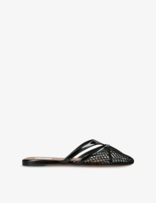AZZEDINE ALAIA: Net Patent-Leather Flat Mules