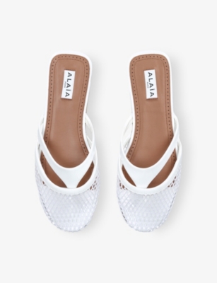 AZZEDINE ALAIA: Net Patent-Leather Flat Mules