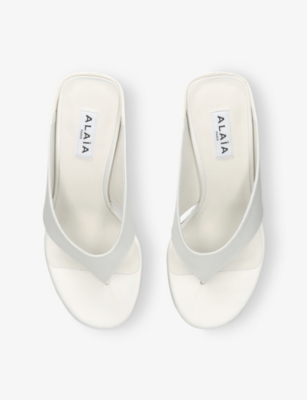 AZZEDINE ALAIA: Tong 75 Satin Wedge-Heeled Mules