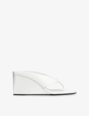 Shop Alaïa Womens Tong 75 Satin Wedge-heeled Mules White Eur 37 / 4 Uk