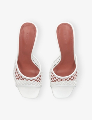 Amina Muaddi Bold Sculptural Heel Open Toe Sandals In White