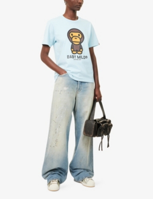 A Bathing Ape Womens Sax Baby Milo Round-neck Cotton-jersey T-shirt In Blue