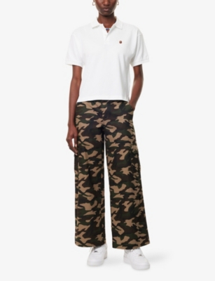 A Bathing Ape Womens White One Point Logo Cotton-pique Polo Shirt In White