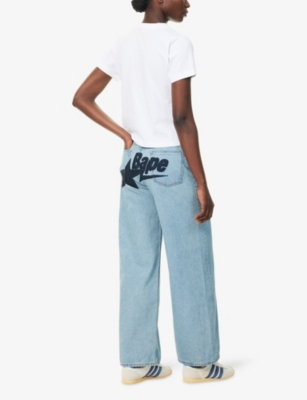 A Bathing Ape Womens Blue Baggy Straight-leg Denim Jeans In Blue
