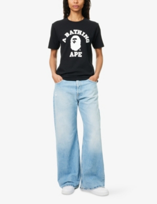 A BATHING APE: Crystal-Embellished Logo-Print Cotton-Jersey T-Shirt