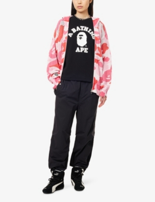 A Bathing Ape Womens Crystal-logo Straight-leg Woven Army Trousers Black Xs In Black