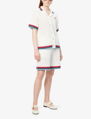 CASABLANCA: Sporty Faux Crochet Cotton-Knit Shirt