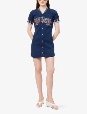 CASABLANCA: Baseball Embroidered Woven Mini Dress