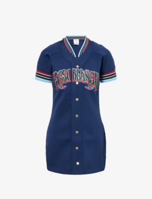 CASABLANCA: Baseball Embroidered Woven Mini Dress