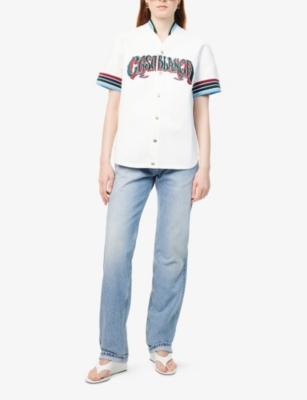 CASABLANCA: Baseball Logo-Embroidered Short-Sleeve Woven Shirt
