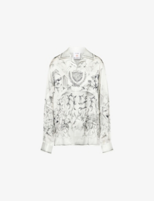 CASABLANCA: Tattoo-Print Long-Sleeve Silk Shirt