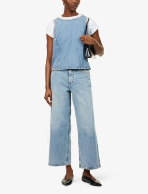 RAG & BONE: Ultra Featherweight Myla Embellished Denim-Blend Top