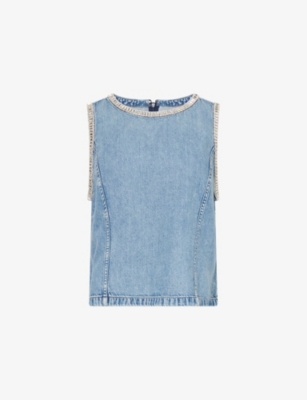 RAG & BONE: Ultra Featherweight Myla Embellished Denim-Blend Top