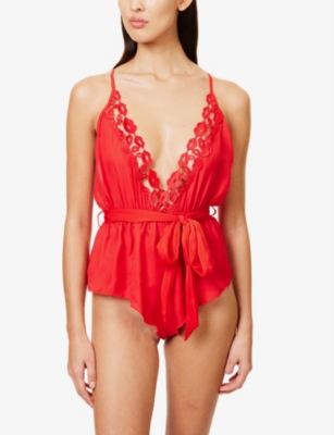 Bluebella Womens Marian Plunge-neck Chiffon Teddy Red In Red