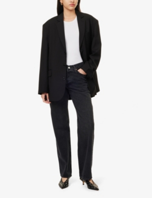 Agolde Womens  V-waist Kelly Five-pockets Straight-leg Mid-rise Denim Jeans In Decibel Washed Blk)