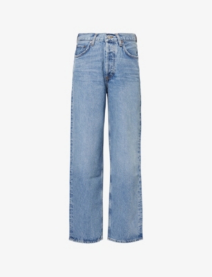 AGOLDE WOMENS V-WAIST BAGGY FIVE-POCKETS STRAIGHT-LEG MID-RISE DENIM-BLEND JEANS FAIRWAY (VINT MD IND)