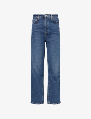 AGOLDE WOMENS SOLACE (DK IND VINT) 90'S PINCH WAIST STRAIGHT-LEG HIGH-RISE STRETCH-DENIM JEANS