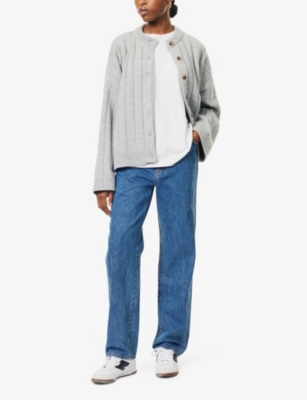 Sisters & Seekers Womens Bryant Ribbed Knitted Cardigan Light Grey In Light Grey