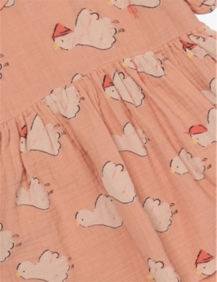 H&M ADORABLES ORANGE DUSTY LIGHT DUCK-PRINT PUFF-SLEEVE COTTON DRESS 4-36 